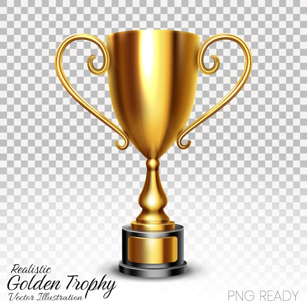Realistische glänzende goldene Trophäe, isoliert auf einer durchsichtigen Vektorillustration