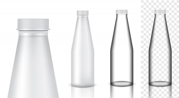 Realistische glasflasche mit transparentem verpackungsprodukt