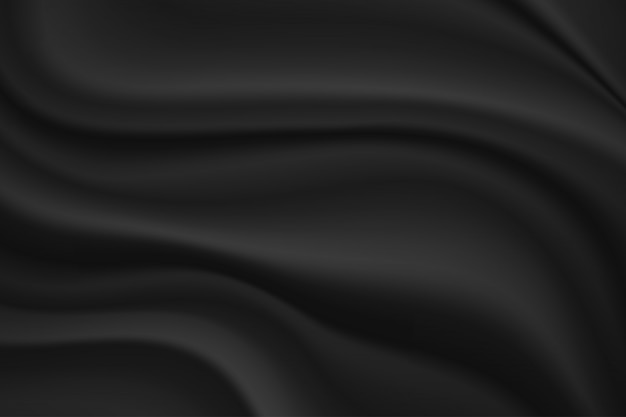 Realistische glatte Textur des schwarzen Seidengewebes. Dunkler Satinwellen-Hintergrund.