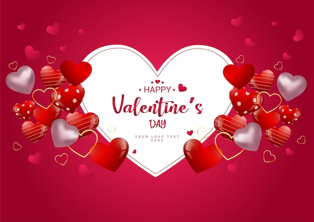 Realistische glückliche valentinstagfahne mit herzzusammensetzung free vector