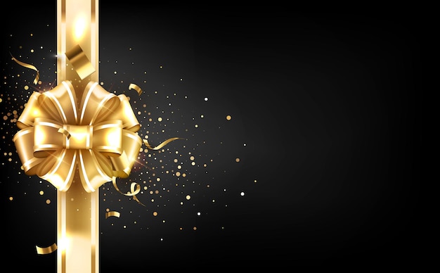 Realistische goldene Geschenkbogen auf schwarzem Hintergrund