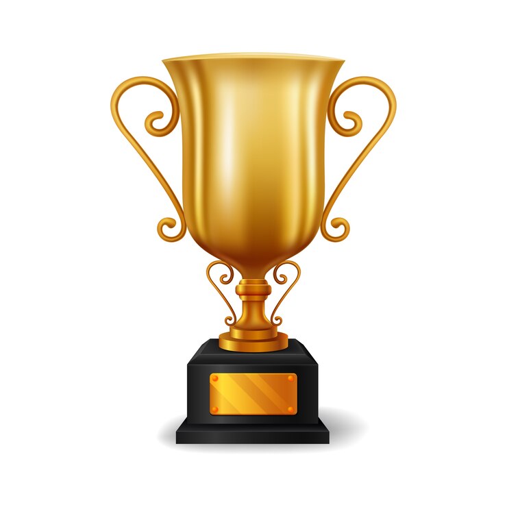 Realistische goldene Trophäe mit Textraumillustration