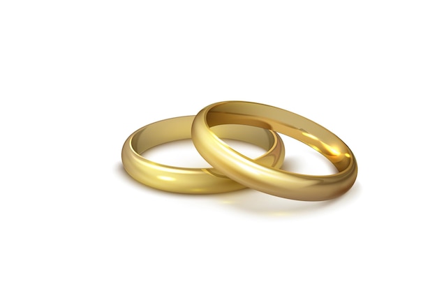 Realistische Goldhochzeitsringe lokalisiert auf weißem Hintergrundsymbol der Liebe und der Ehe. Realistisches Hochzeitsdesign. Vektor-Illustration isoliert auf weißem Hintergrund