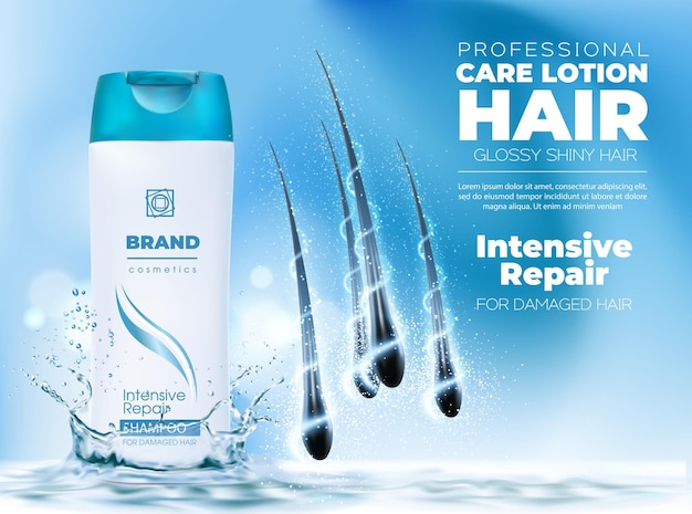 Vektor realistische haarshampoo-pflegelotion für männer mit spritzer