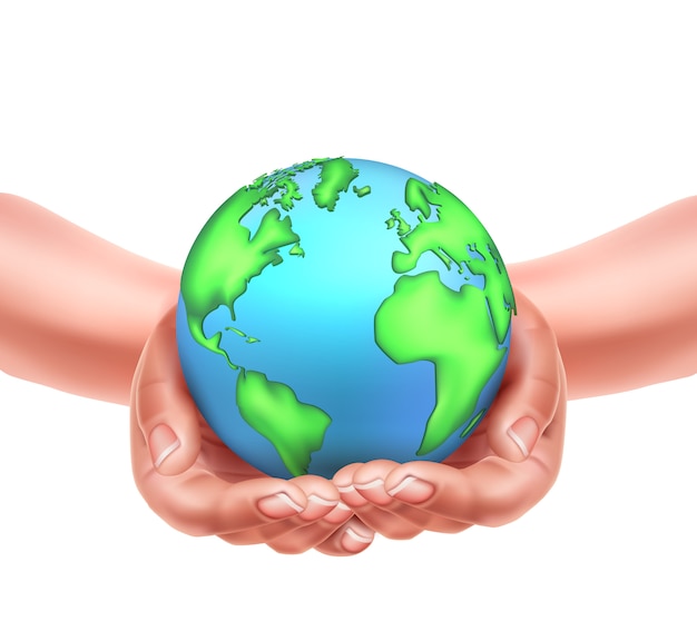 realistische Hände halten Erdplaneten eco