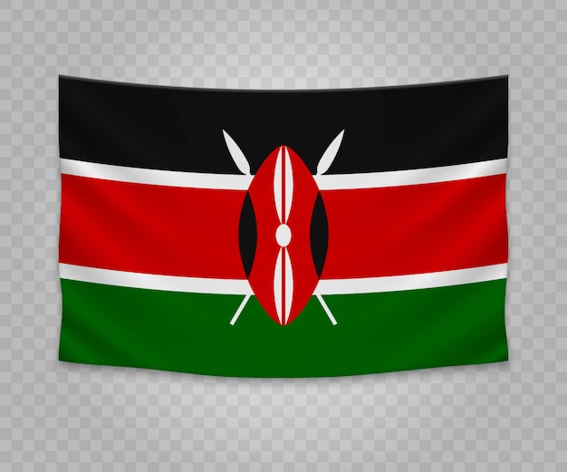 Realistische hängende flagge von kenia