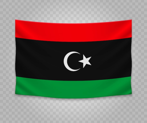 Realistische hängende flagge von libyen