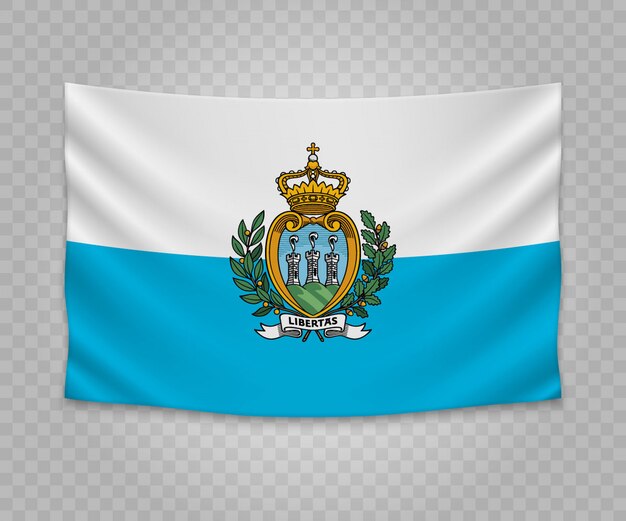 Realistische hängende flagge von san marino