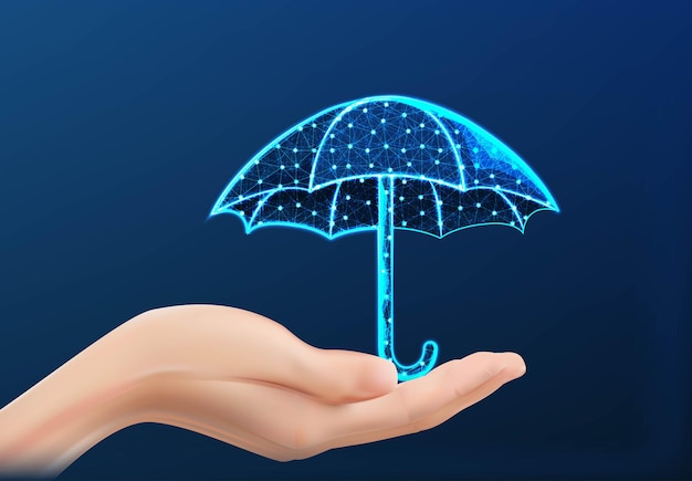 Realistische hand, die regenschirmgeschäftsversicherungskonzept-vektorillustration hält