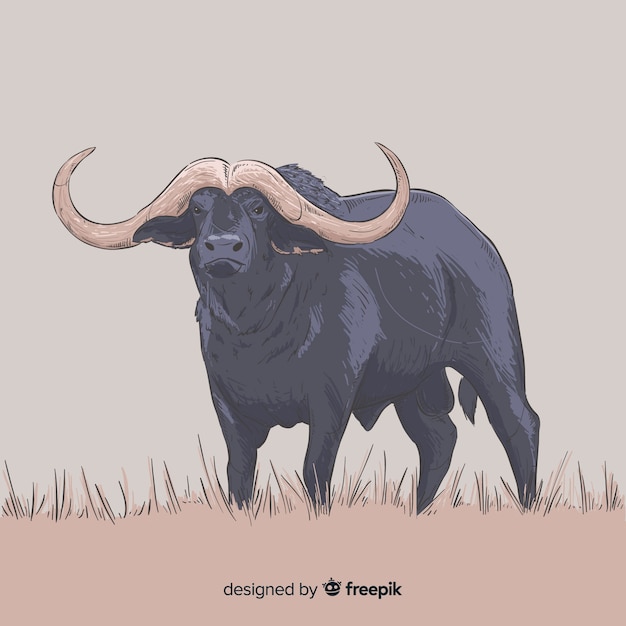 Vektor realistische hand gezeichnetes büffeltier