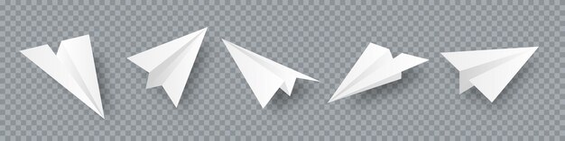 Vektor realistische handgefertigte papierflugzeug-sammlung auf transparentem hintergrund origami-flugzeuge im flachen stil.