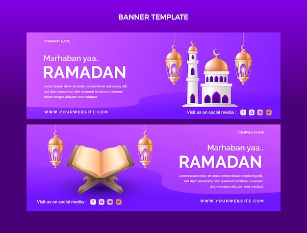 Realistische horizontale Ramadan-Banner gesetzt