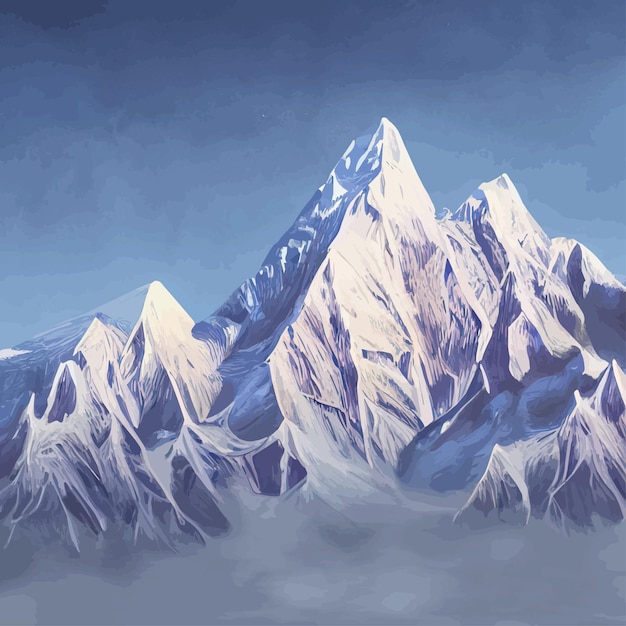 Vektor realistische illustration berglandschaft mit einem hügelwald mit nadelbäumen unter blauem winter