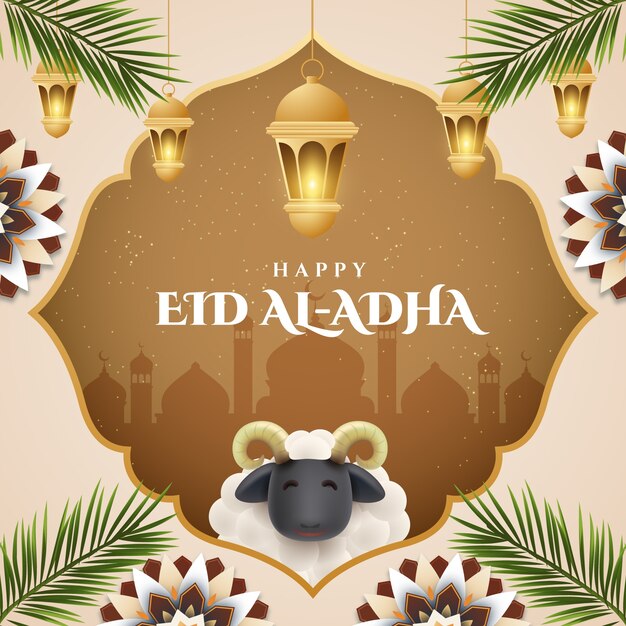 Realistische illustration für die islamische eid al-adha-feier