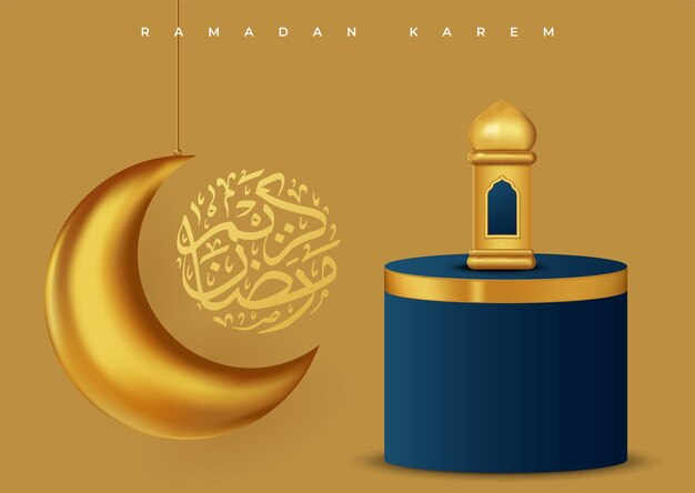 Vektor realistische islamische 3d-feier mit islamischem ornament und produktpodium vektor-3d-illustration