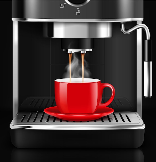 Realistische Kaffeemaschine mit roter Cu