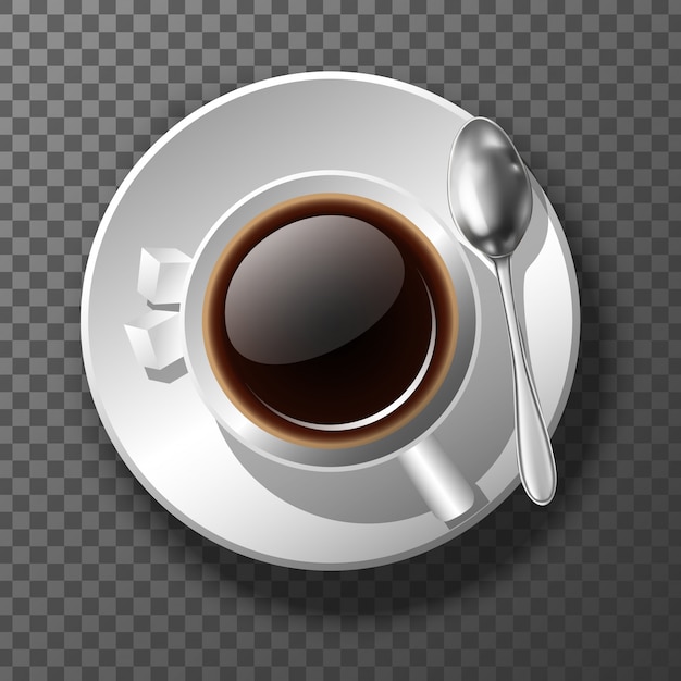 Realistische Kaffeetasse 3d von oben. Guten Morgen Motivationsbanner. Auf transparentem Hintergrund.