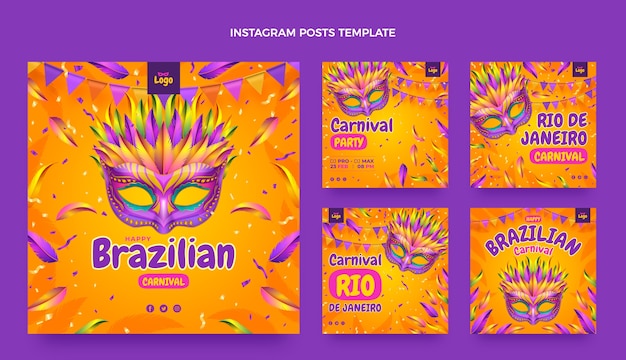 Vektor realistische karneval instagram posts sammlung