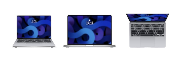 Realistische laptop-icon-set. modernes laptop-computermodell. modell für elektronische geräte. laptop mit silberner farbe des leeren bildschirms. vektor-eps 10. getrennt auf weißem hintergrund.