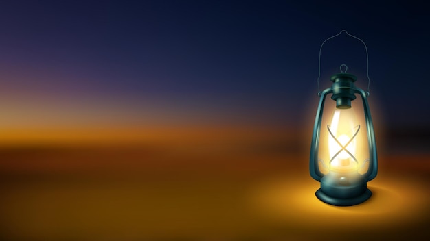 Realistische Laterne auf Nacht unscharfem Hintergrund isoliert Petroleumlampe beleuchtet