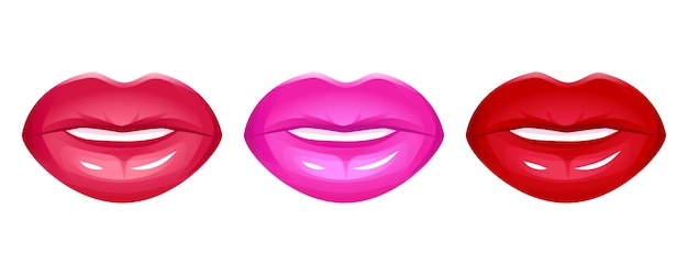 Realistische Lippenvektorikonensatz lokalisiert auf Weiß. Frauen 3d Mund, roter glänzender glänzender Lippenstift. Mode-Glamour-Illustration.