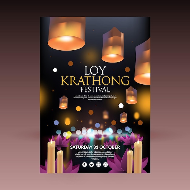 Realistische loy krathong plakatschablone