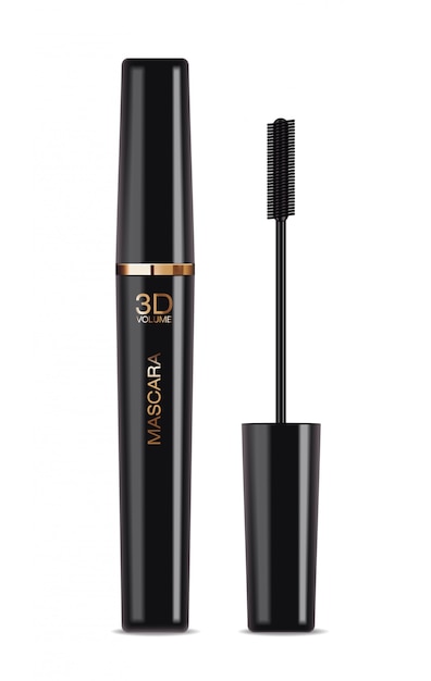 Realistische mascara-flasche, make-up-produkt, volumen-mascara, verpackung isoliert, augenprodukt,