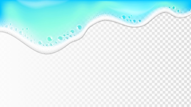 Realistische meereswelle an der küste 3d blaueblaues ozeanwasser mit schaumbellen hintergrund auf transparentem hintergrund oder tropfender waschmittel schaum mit wasser
