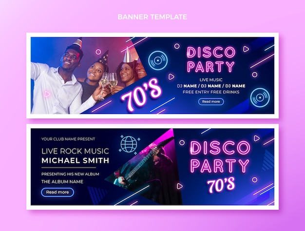 Realistische neon-disco-party-banner gesetzt