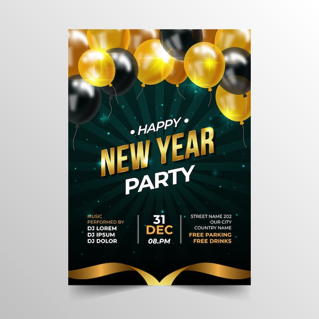 Vektor realistische neujahrsparty-flyer-vorlage