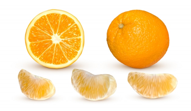 Realistische Orange isoliert. Frische Orangenfrucht