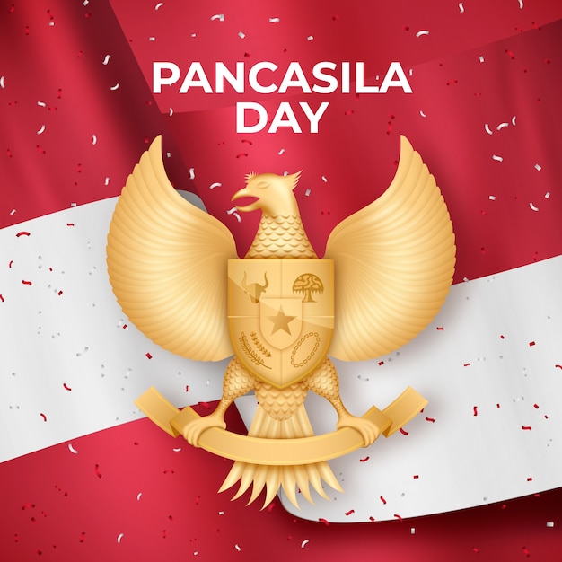 Realistische pancasila-tagesillustration mit konfetti