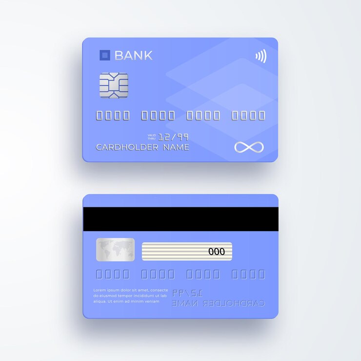 Realistische Plastikkreditkarte. Bankkarte mit Chip
