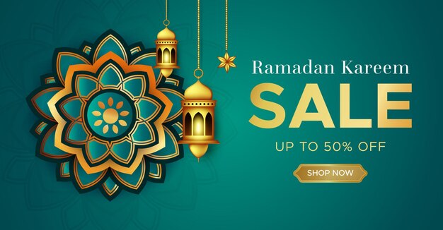 Realistische Ramadan Kareem Verkauf Banner Vorlage