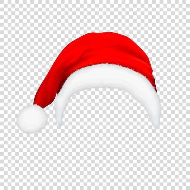 Realistische rote Weihnachtsmannhutikone lokalisiert auf Transparenzgitterhintergrund.