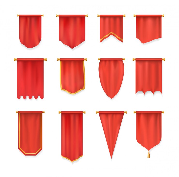 Vektor realistische rote wimpel-textilflagge, heraldische schablone.