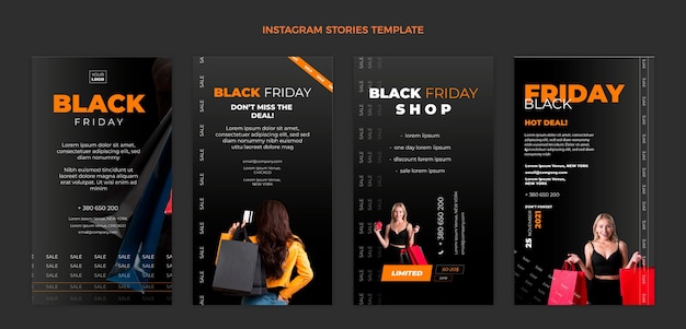 Realistische Sammlung von Instagram-Geschichten zum schwarzen Freitag