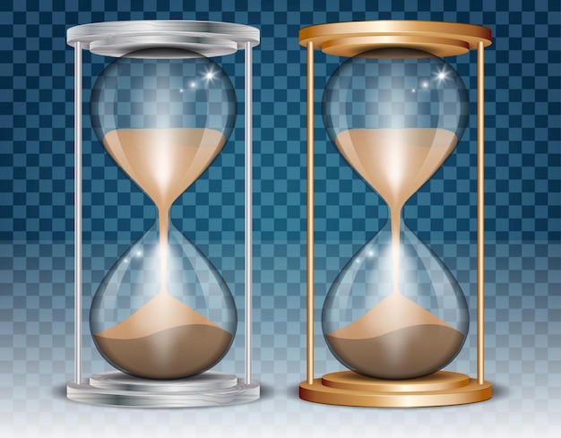 realistische sanduhr isoliert sanduhr retro vintage konzept hölzerne goldene metallsanduhr