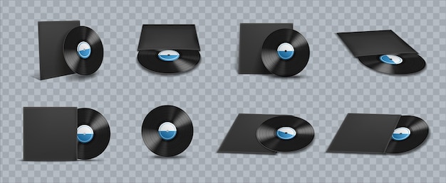 Realistische schallplattenhüllen mockup icon set