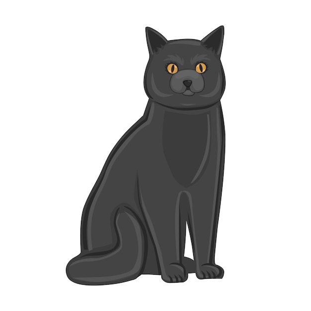 Realistische schwarze katze auf weißem hintergrund - vektorillustration