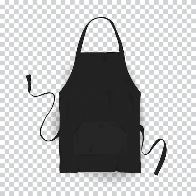 Realistische schwarze Küchenschürze. Illustration auf transparentem Hintergrund.
