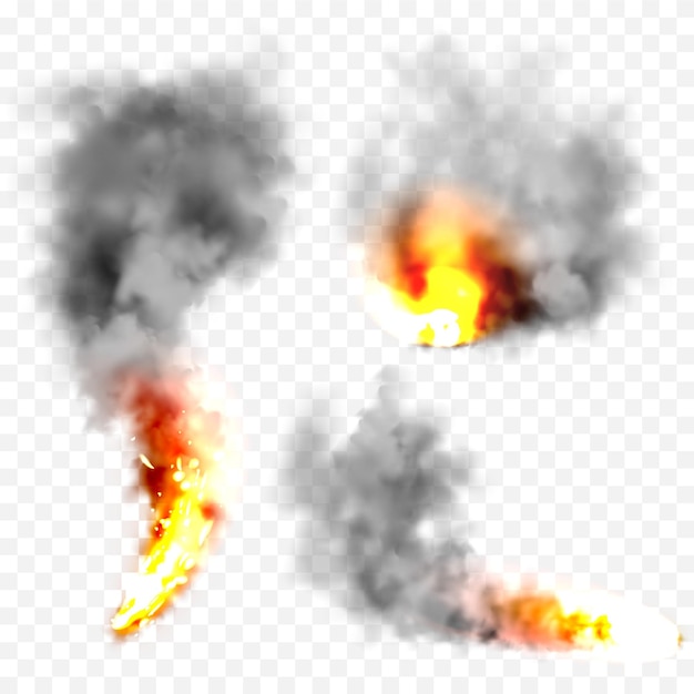 Realistische schwarze Rauchwolken und Feuerflammen Explosion Explosion Rauchstrom von brennenden Objekten