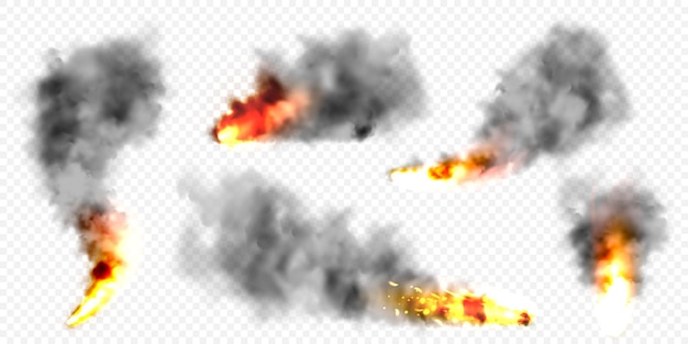 Realistische schwarze Rauchwolken und Feuerflammen Explosion Rauchstrom von brennenden Objekten