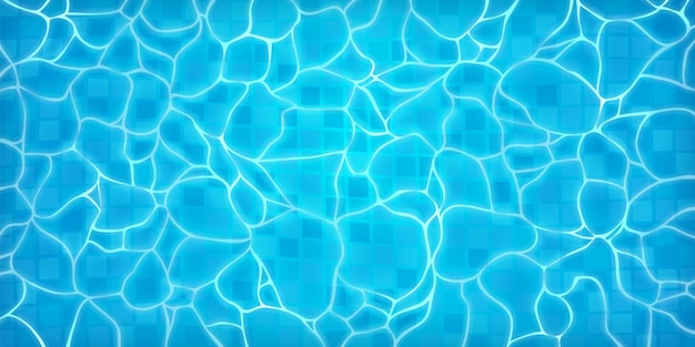 Realistische Schwimmbeckenunterseite mit blauer Wasserwellenstruktur Sommer-Aqua-Oberfläche mit kaustischen Wellen Spa-Pool-Draufsicht-Vektorhintergrund