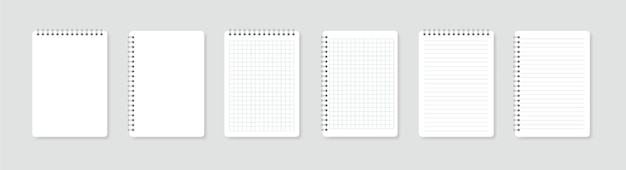 Realistische spiralnotizblöcke notizbücher, liniert und kariert