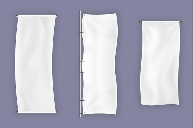 Realistische Stoffbanner-Schilder für die Werbung von 3D-leeren, wehenden Baumwollflaggen-Hängeplakaten