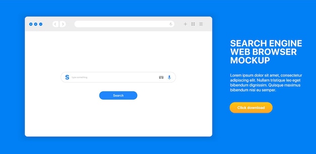 Realistische Suchmaschinen-Webbrowser-Fenstervorlage mit Suchleiste, Symbolleiste und Schatten