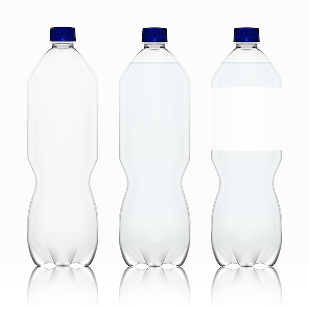 Realistische transparente leere saubere Plastikflasche mit Etikettenplatzhalter-Vorlage