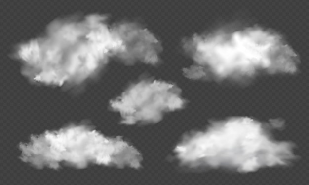 Realistische transparente Wolke. Textur von Wolken für Vorlagendekoration, Web und Druck, realistische Textur für Sturm und Himmel. Vektor-Illustrationen.
