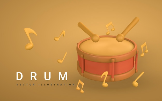 Realistische Trommel 3d für Musikkonzeptdesign in der Plastikkarikaturart Vektorillustration